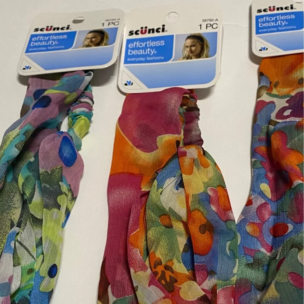 3pc Scunci Effortless‎ Beauty Hair Scarves Floral Multicolor Fashion Headwrap
